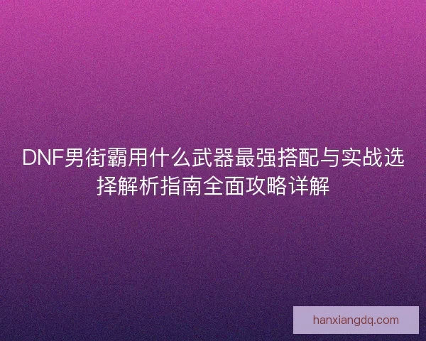 DNF男街霸用什么武器最强搭配与实战选择解析指南全面攻略详解